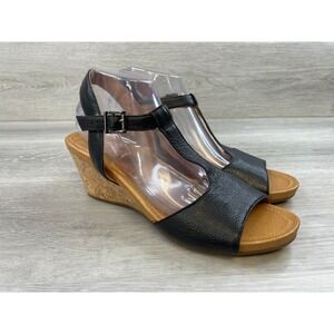 Nurture Shawen‎ Women's Sandal 9.5 Black Leather Slip-On Comfort Slingback Shoes